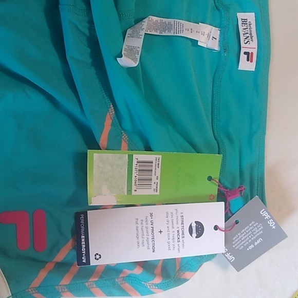 Fila Christopher Evans Women's L Shorts w/built-in panty. Teal w/peach. - Picture 3 of 7